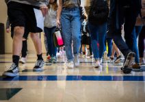  Image of student feet in the hallway.